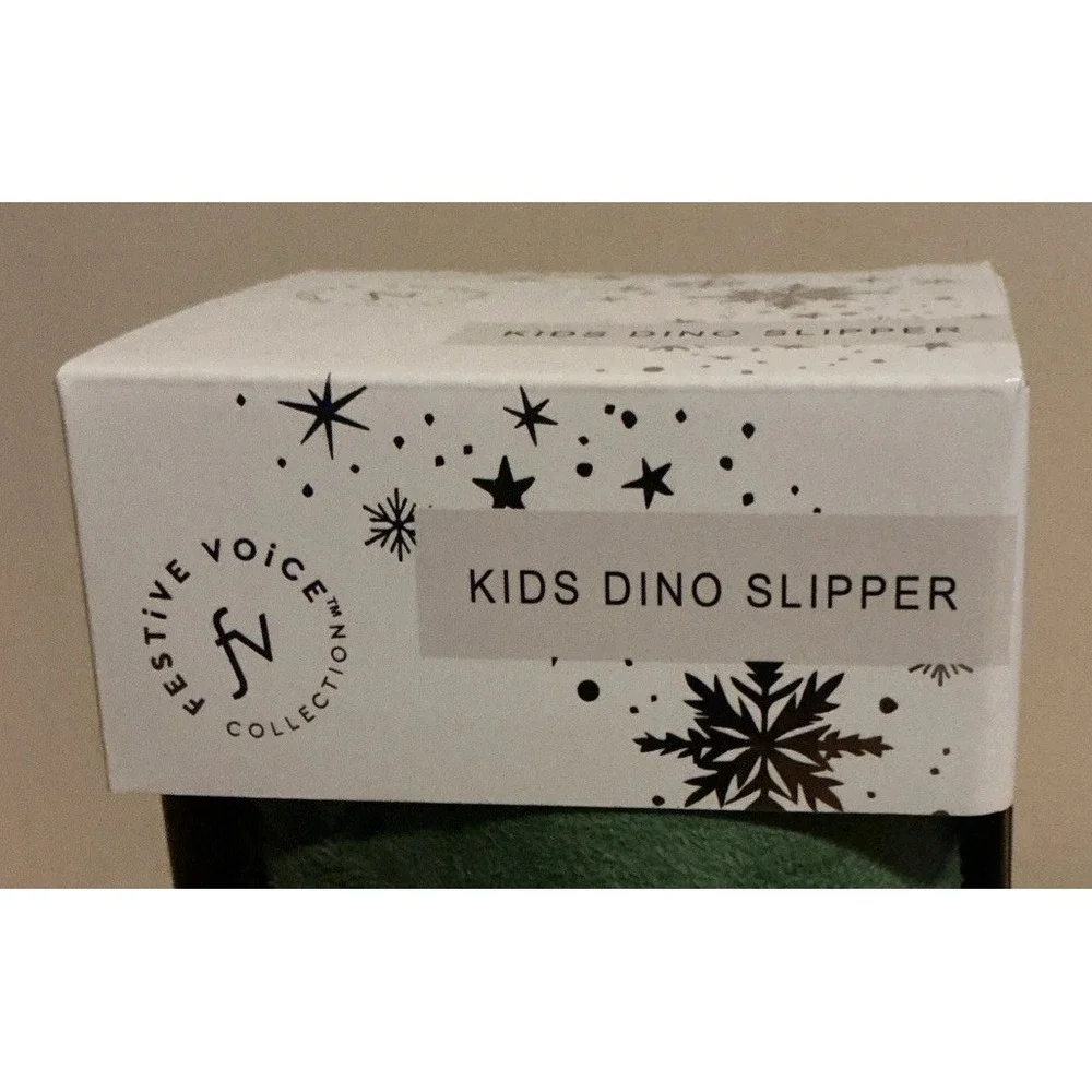 Festive Voice‎ Kids Dino Slippers, Green With Claws Size 11-12, New In Package